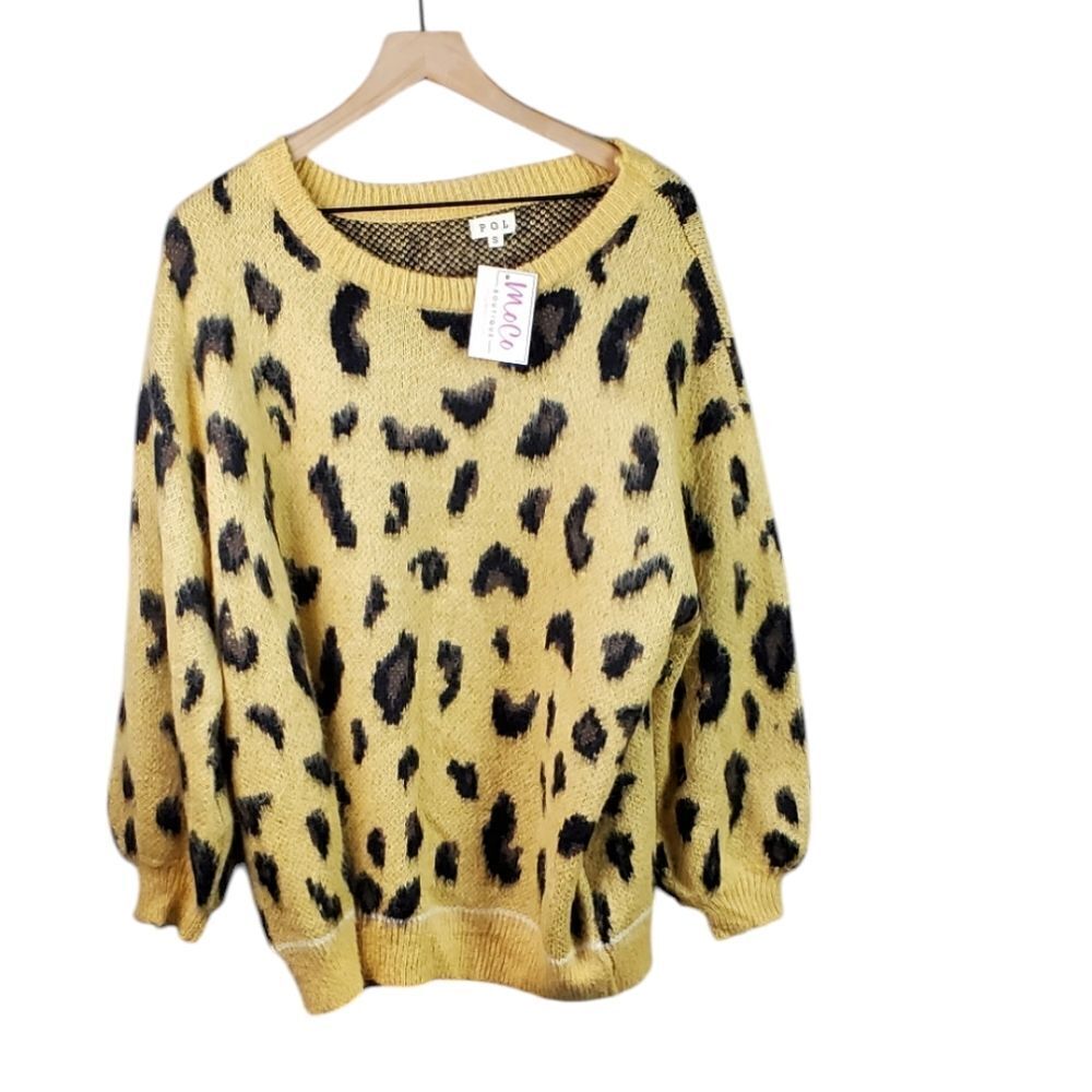 NWT POL Camel & Black Cheetah Oversized Sweater